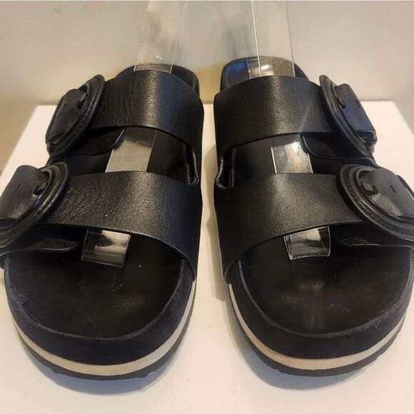 Vince. "Glyn" Black Leather/Suede Double Buckle Slide Sandals Sz.7 Ret. $250 - Picture 6 of 10